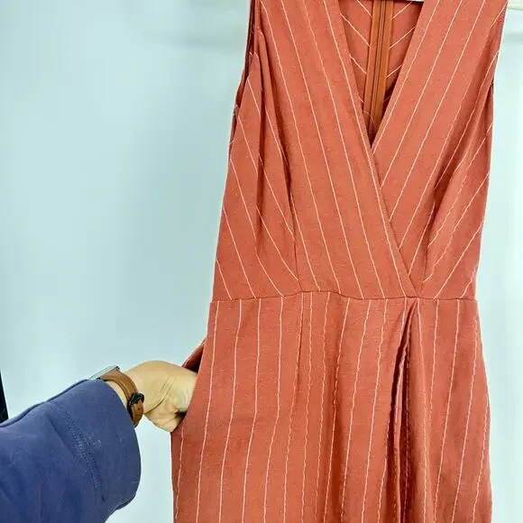 Saylor Emery Stripe Jumpsuit in Rust Size XS Linen Blend Wide Leg Preppy Coastal - Picture 7 of 11